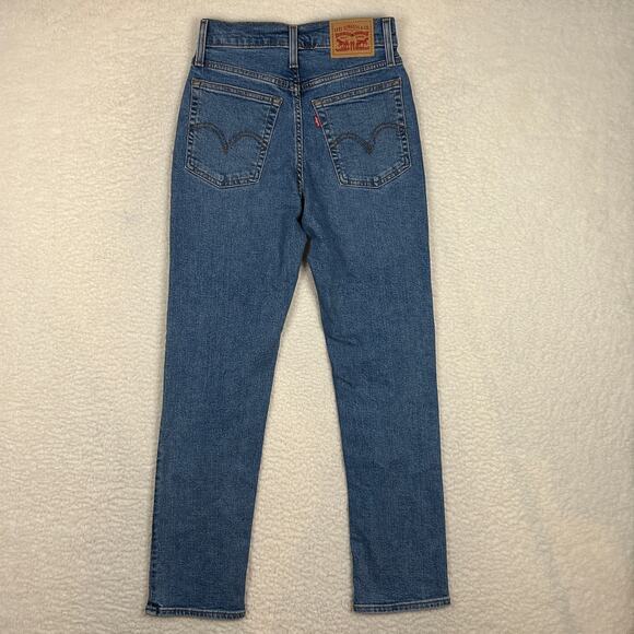 Levis Wedgie Straight Jeans Womens 25 Blue Summer Love Hi Rise Buttonfly Stretch - Picture 2 of 10